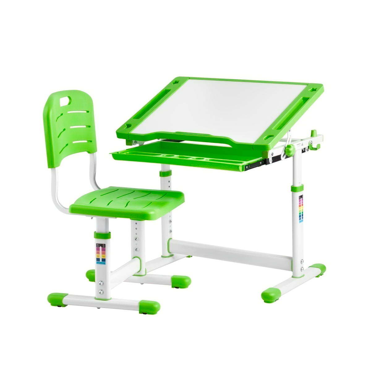 Комплект KinderZen Arlekino парта + стул + выдвижной ящик, зелёный