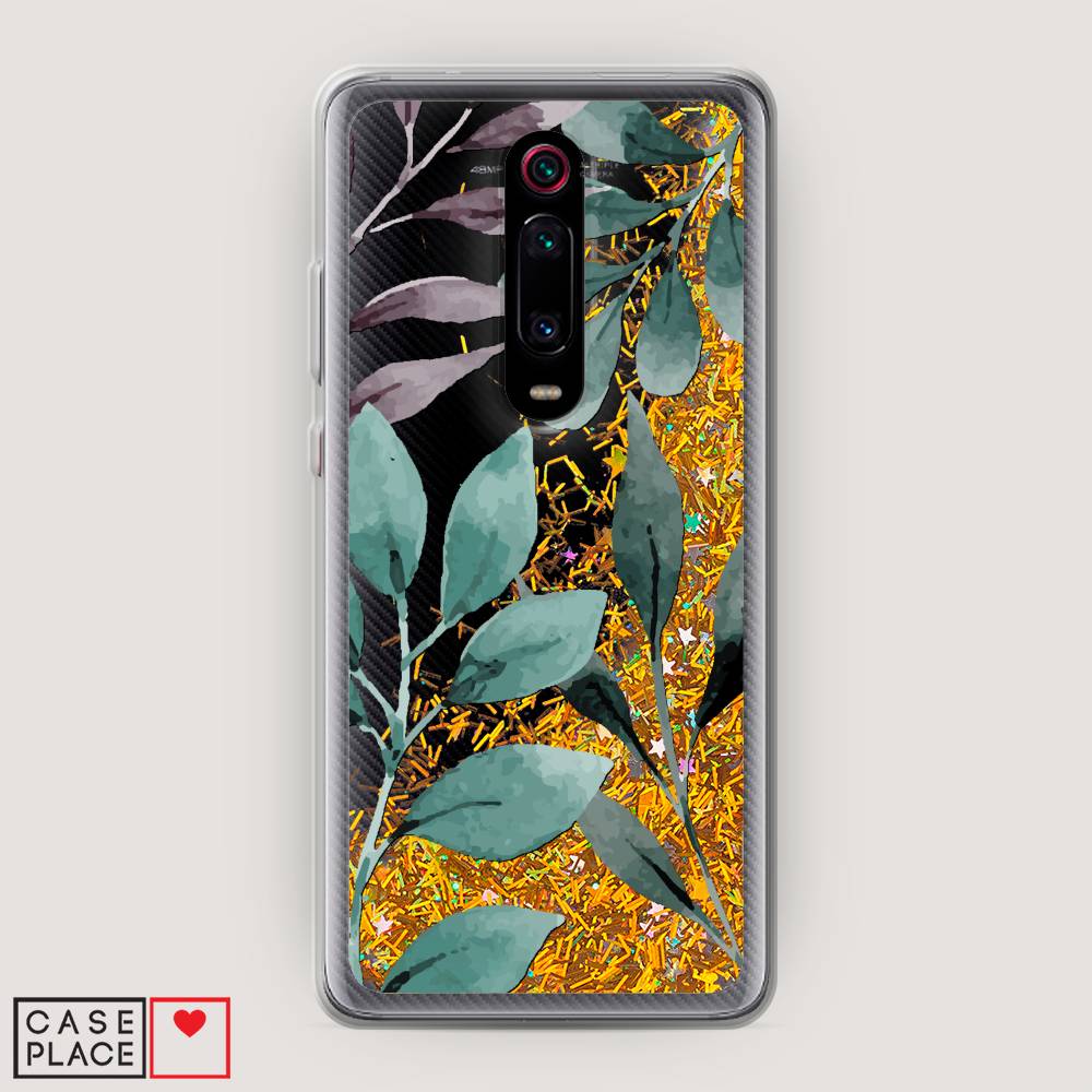 

Жидкий чехол с блестками "Листы цветов" на Xiaomi Mi 9T, 35790-1