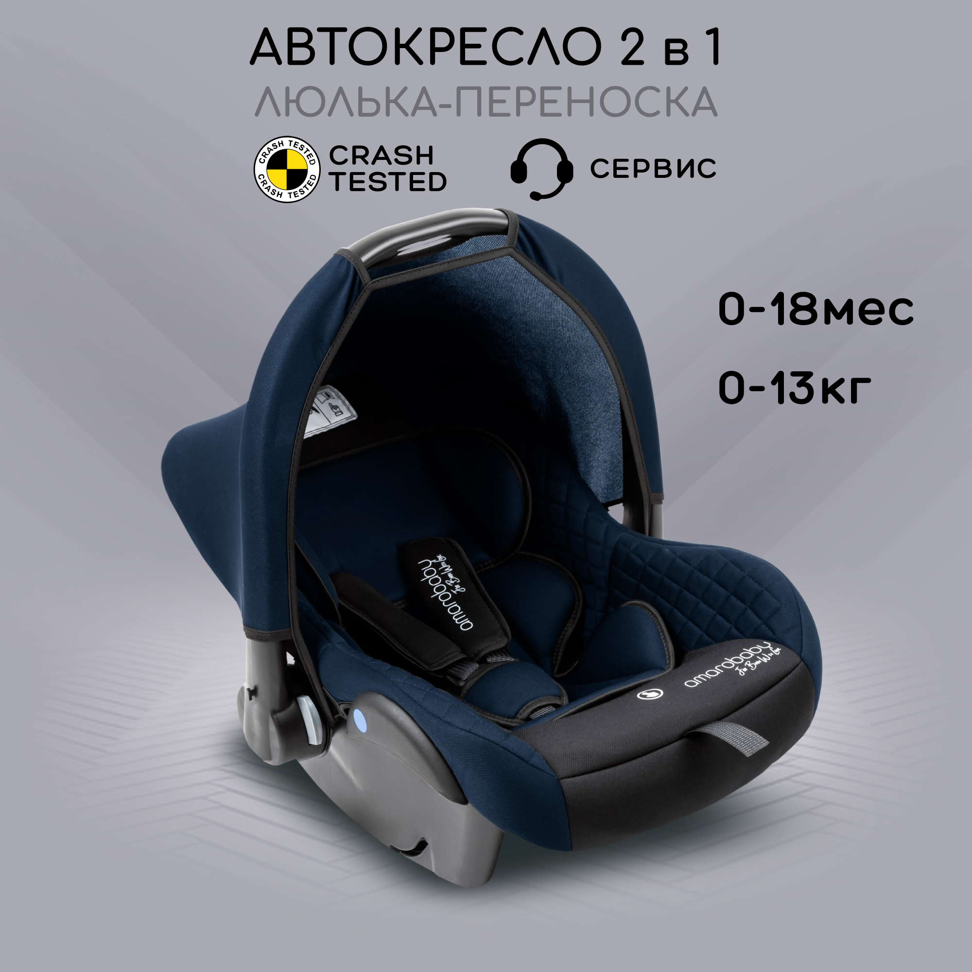 Автокресло детское Amarobaby Baby comfort, группа 0+, синий/чёрный