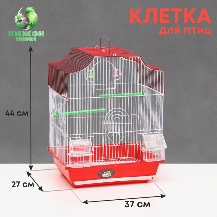 Клетка для птиц Пижон фигурная с кормушками, 34 х 27 х 44 см, красная