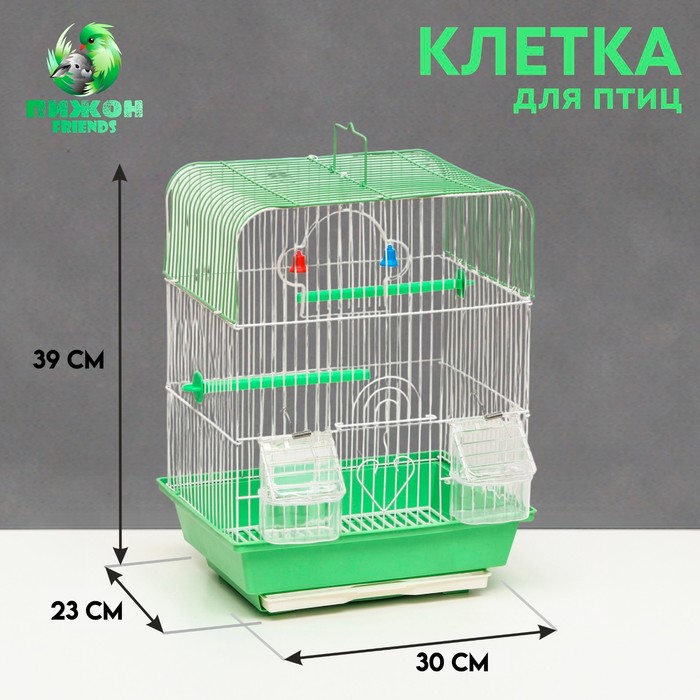 

Клетка для птиц Пижон квадратная, 35 х 28 х 55 см, зеленая