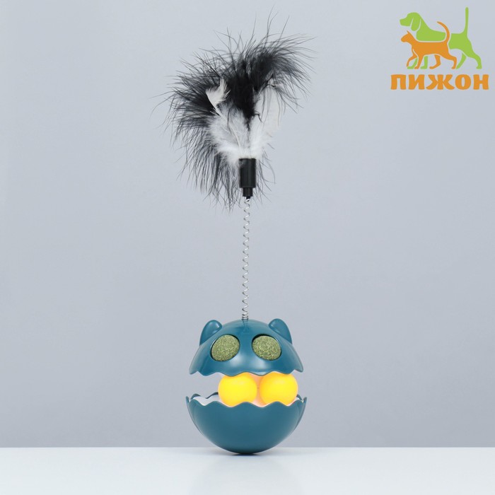 

Игрушка-неваляшка для кошек Пижон с кошачьей мятой и пером, 9,5 см, синяя