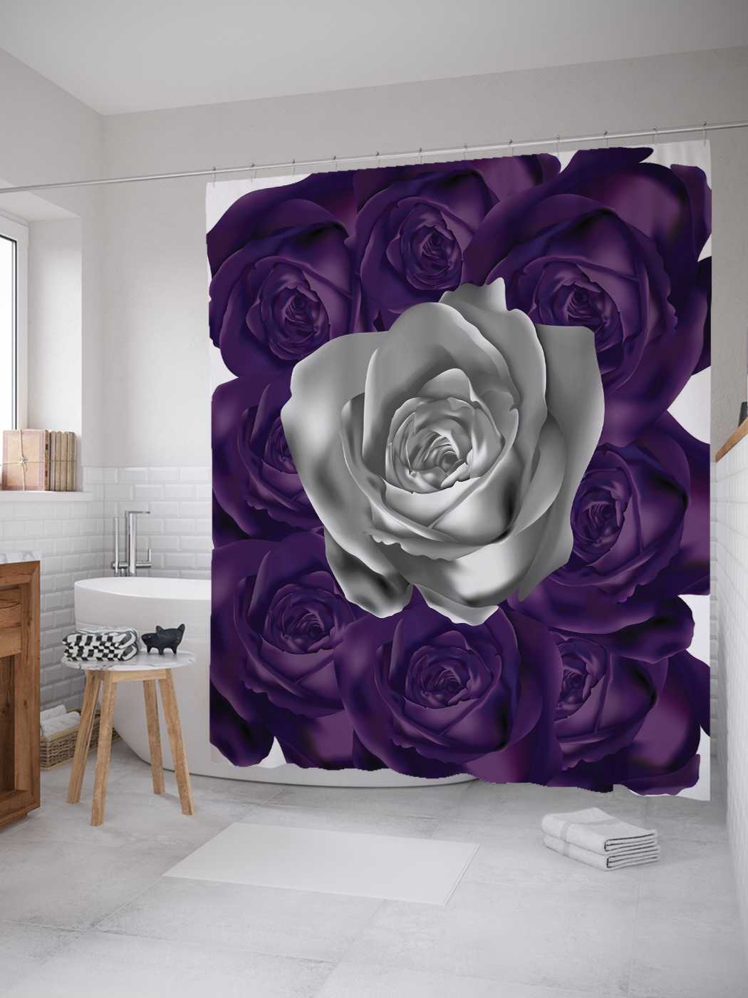 

Штора (занавеска) для ванной JoyArty "Композиция из роз" из сатена, 180х200 см с крючками, Разноцветный