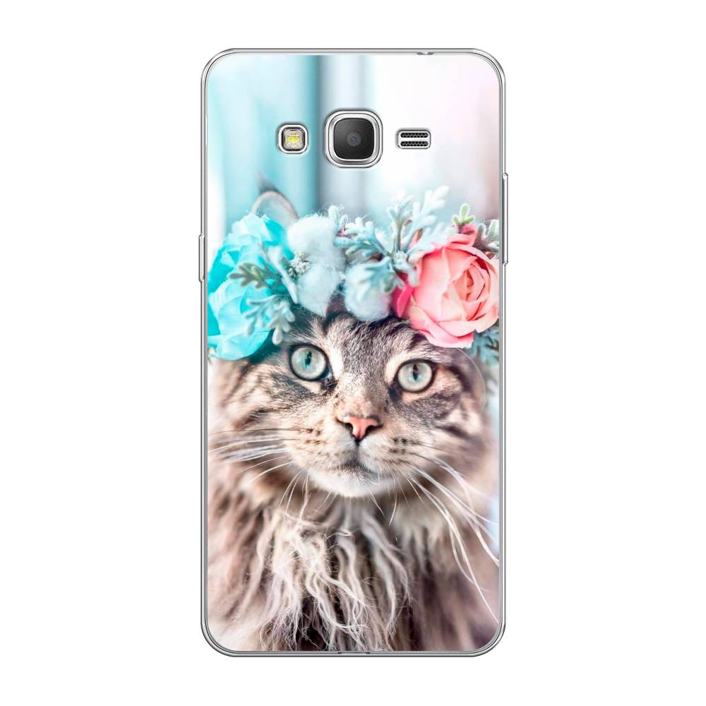 

Чехол Awog на Samsung Galaxy Grand Prime / Самсунг Grand Prime "Кот в венке", Серый;голубой;розовый, 21950-2