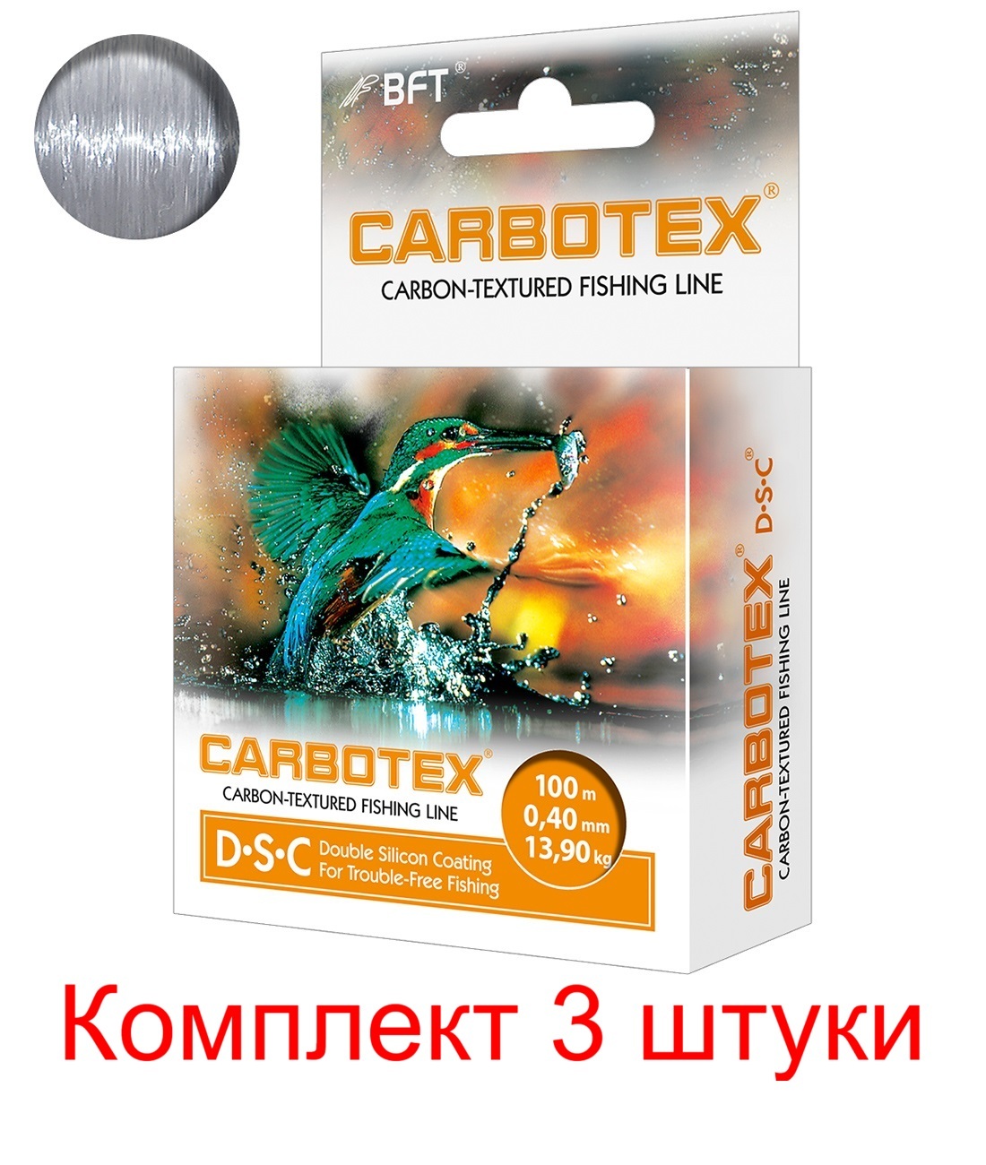

Леска AQUA CARBOTEX DSC 100m 0,40mm, test - 13,90kg 3 шт., Серый, Carbotex DSC