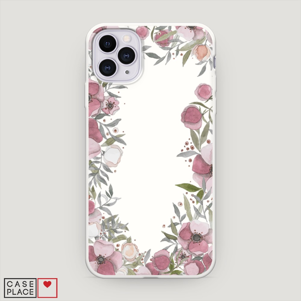 

Матовый силиконовый чехол "Розовая цветочная рамка" на Apple iPhone 11 Pro, 12357-1