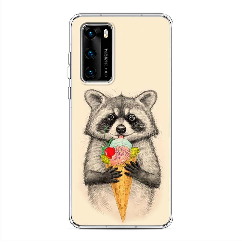 

Чехол Awog на Huawei P40 "Енот с мороженым", Бежевый;серый, 610850-10