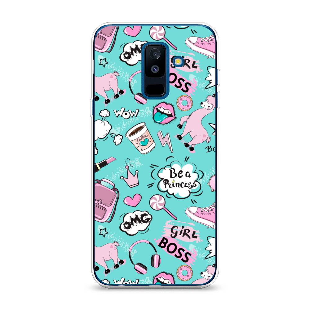 

Чехол Awog на Samsung Galaxy A6 + "Стильная лама", Голубой;белый;розовый, 26050-1