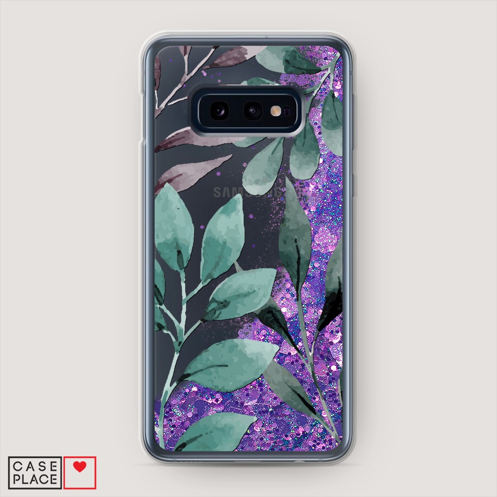 

Жидкий чехол с блестками "Листы цветов" на Samsung Galaxy S10E