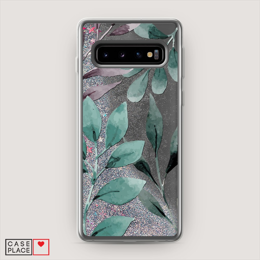 

Жидкий чехол с блестками "Листы цветов" на Samsung Galaxy S10 +, 27191-1
