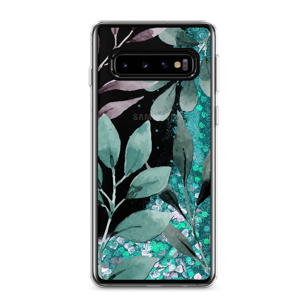 

Жидкий чехол с блестками "Листы цветов" на Samsung Galaxy S10, 27095-1