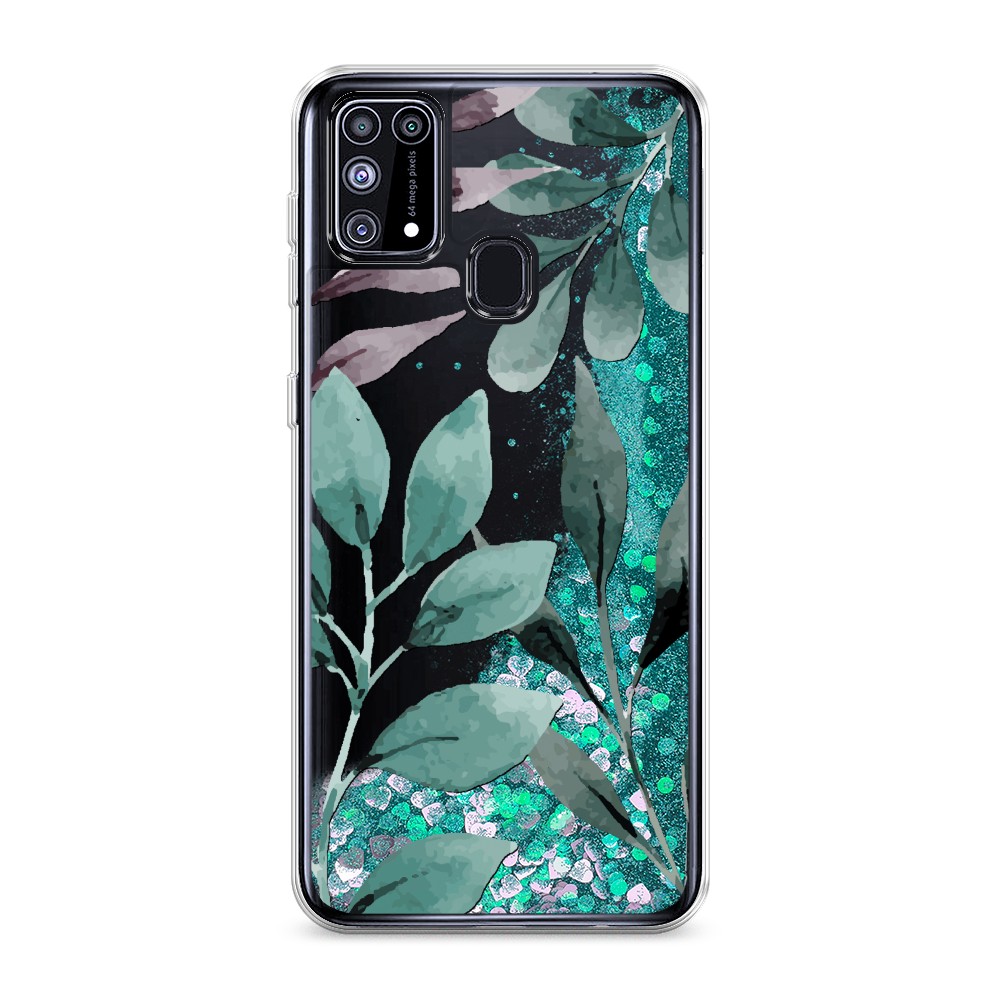 

Жидкий чехол с блестками "Листы цветов" на Samsung Galaxy M31, 2100795-1