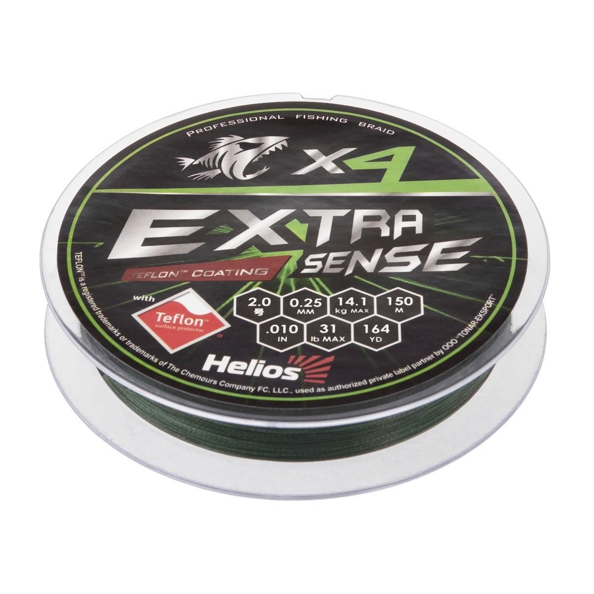 Шнур Extrasense X4 PE Green 150m 2.0/31LB 0.25mm (HS-ES-X4-2/31LB) Helios