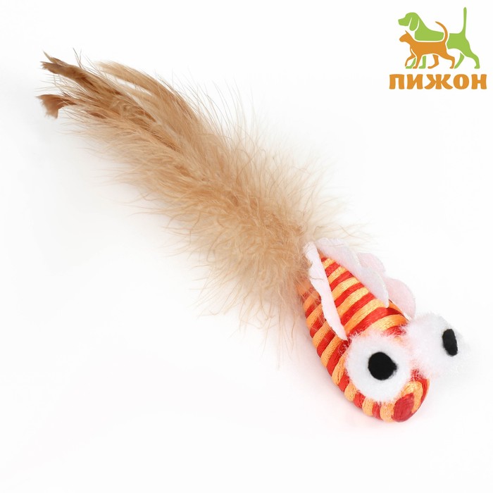 

Игрушка для кошек Пижон Полосатая рыба с перьями, 5 см, оранжевая