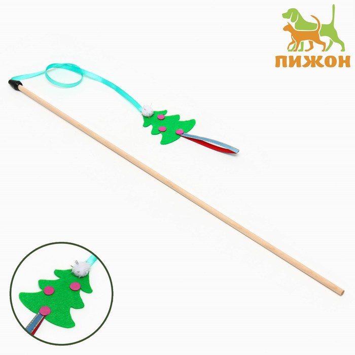 

Игрушка для кошек Пижон Дразнилка-удочка на деревянной палочке для кошек, зеленый,