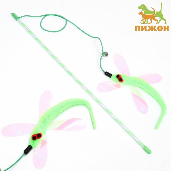 

Игрушка для кошек Пижон Дразнилка-удочка Стрекоза, 40 см, зеленая