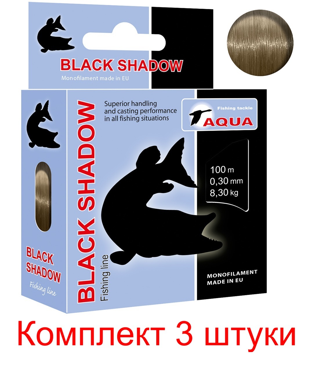 Леска для рыбалки AQUA Black Shadow 0,30mm 100m ( 3 штуки )