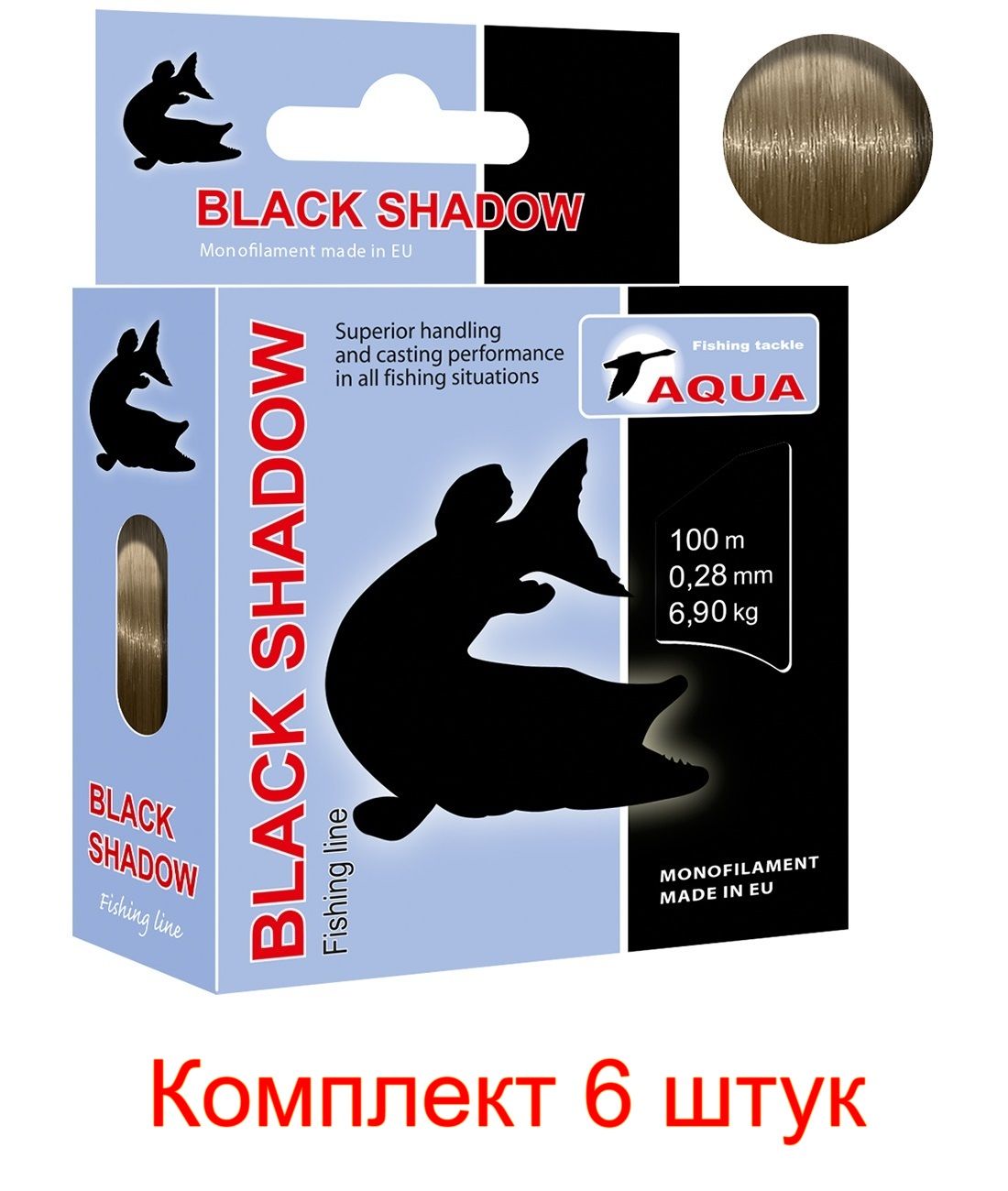 фото Леска для рыбалки aqua black shadow 0,28mm 100m (6 штук)