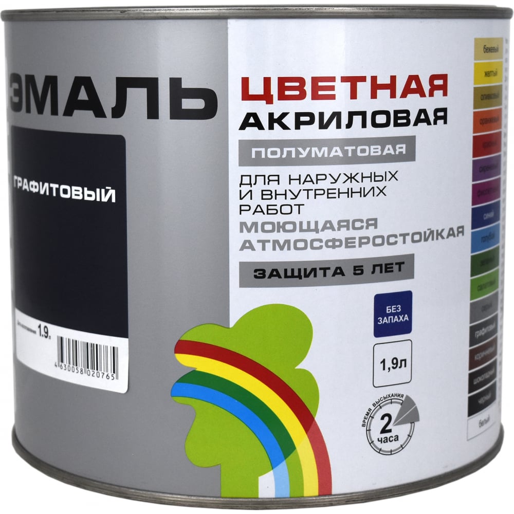 фото Универсальная цветная эмаль радуга colors вд-ак 220 графитовый, 1,9 л 144928