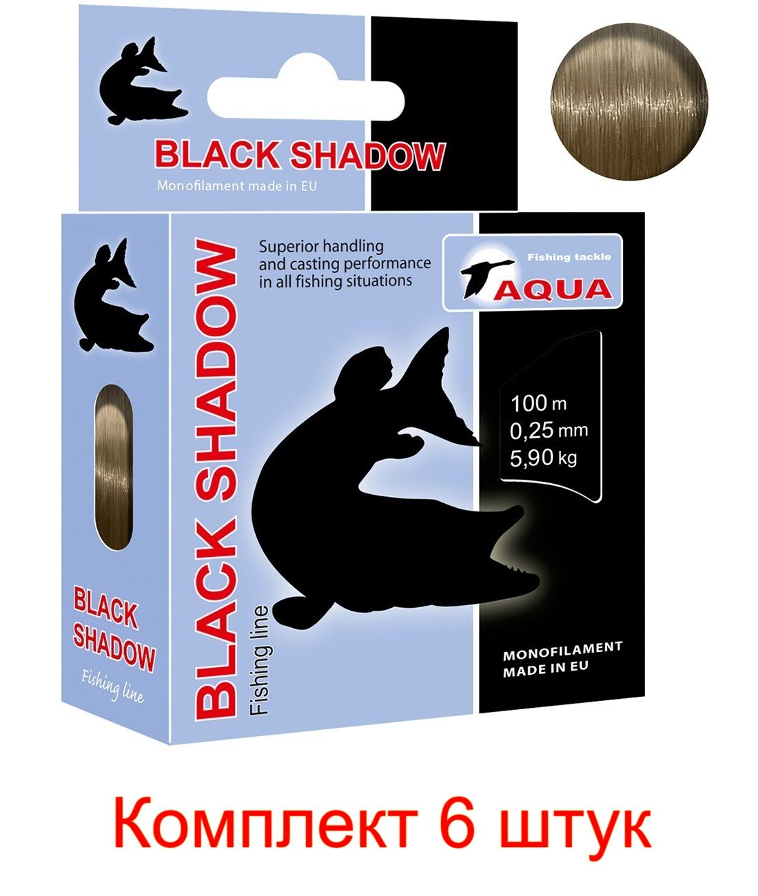 Леска для рыбалки AQUA Black Shadow 0,25mm 100m ( 6 штук )