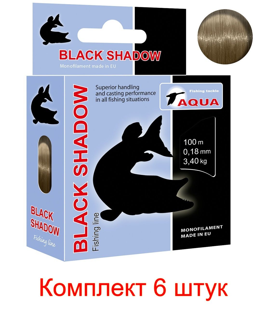 фото Леска для рыбалки aqua black shadow 0,18mm 100m ( 6 штук )