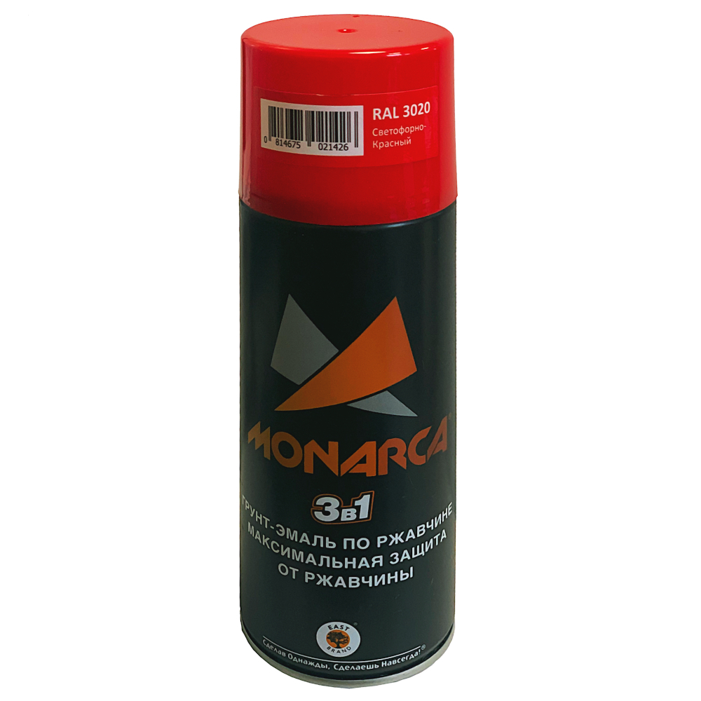 Аэрозольная грунт-эмаль Monarca по ржавчине RAL3020 Светофорно-Красный 83020