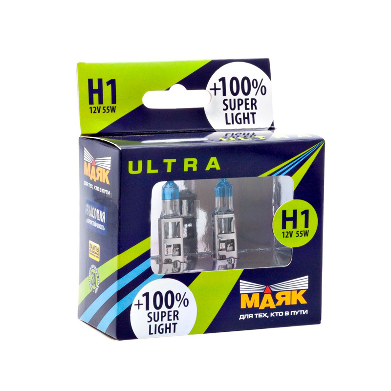 фото Лампа галогенная h1 12v 55w "маяк" super light ультра new (+100%) (2 шт.)