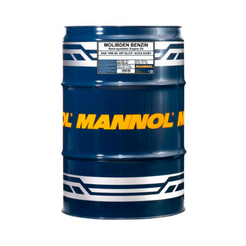 фото Моторное масло mannol 7505 molibden benzin 10w-40 полусинтетическое 60 л