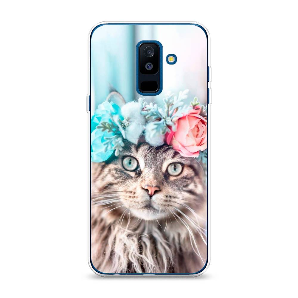 

Чехол Awog на Samsung Galaxy A6 + "Кот в венке", Серый;голубой;розовый, 26050-2