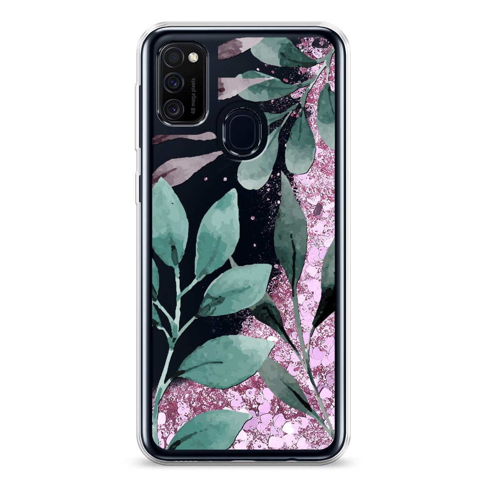 

Жидкий чехол с блестками "Листы цветов" на Samsung Galaxy M21, 29794-1