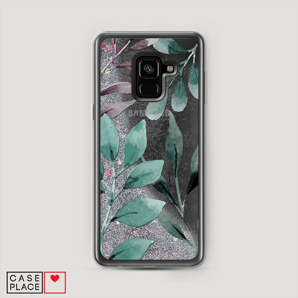

Жидкий чехол с блестками "Листы цветов" на Samsung Galaxy A8 2018, 25491-1