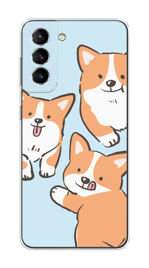 

Чехол на Samsung Galaxy S21 "Милые корги", Бежевый;голубой;коричневый, 2101850-1