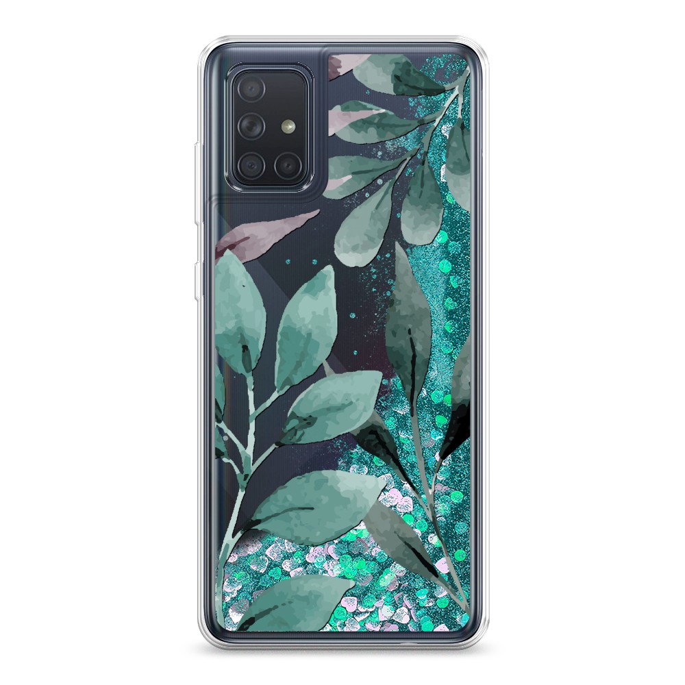 

Жидкий чехол с блестками "Листы цветов" на Samsung Galaxy A71, 29095-1