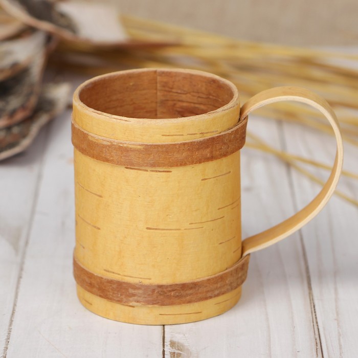 

Кружка средняя, 6 x 6 x 7,5 см, береста, Изделия из бересты