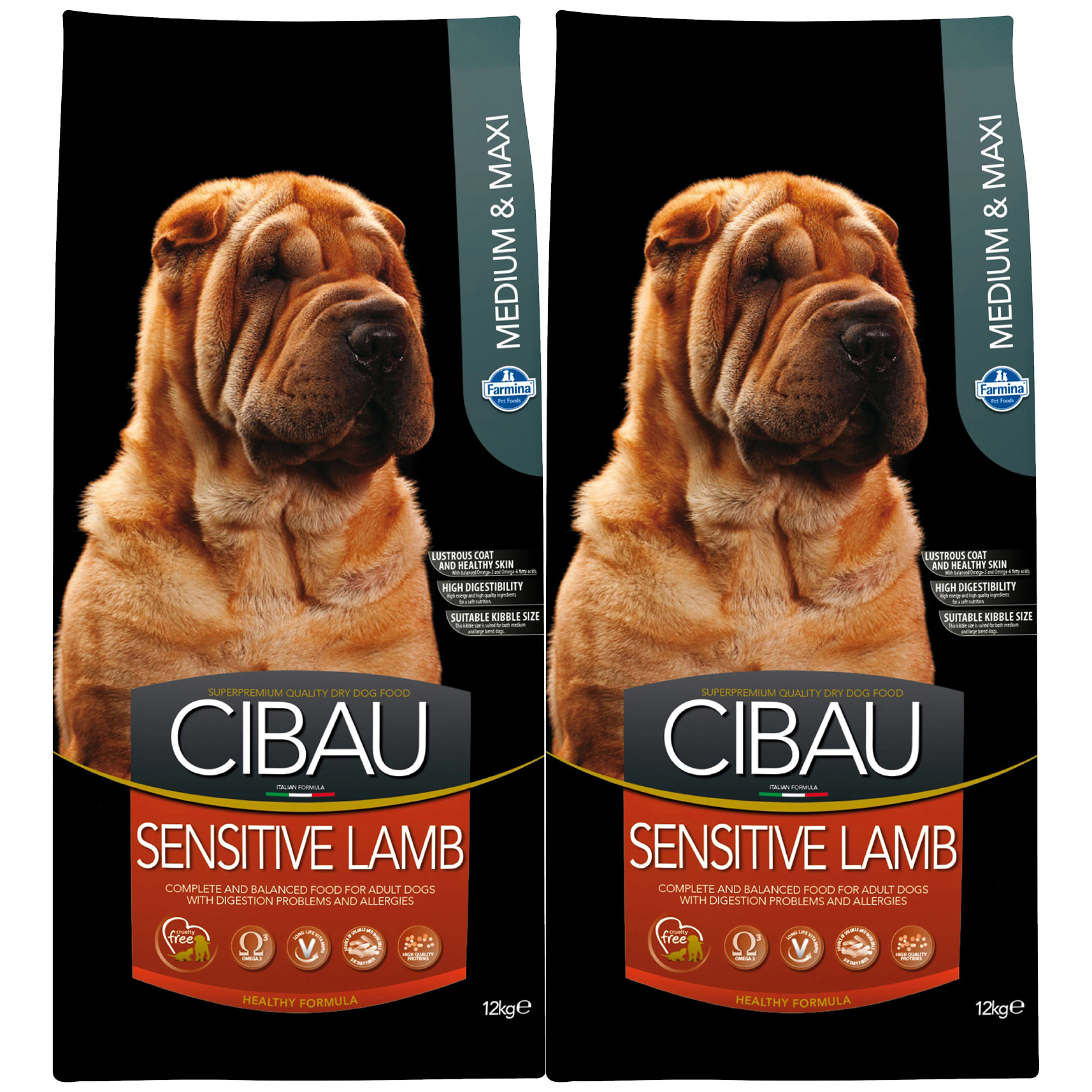 Сухой корм для собак Farmina Cibau Sensitive Lamb Medium & Maxi, при аллергии, 2шт по 12кг