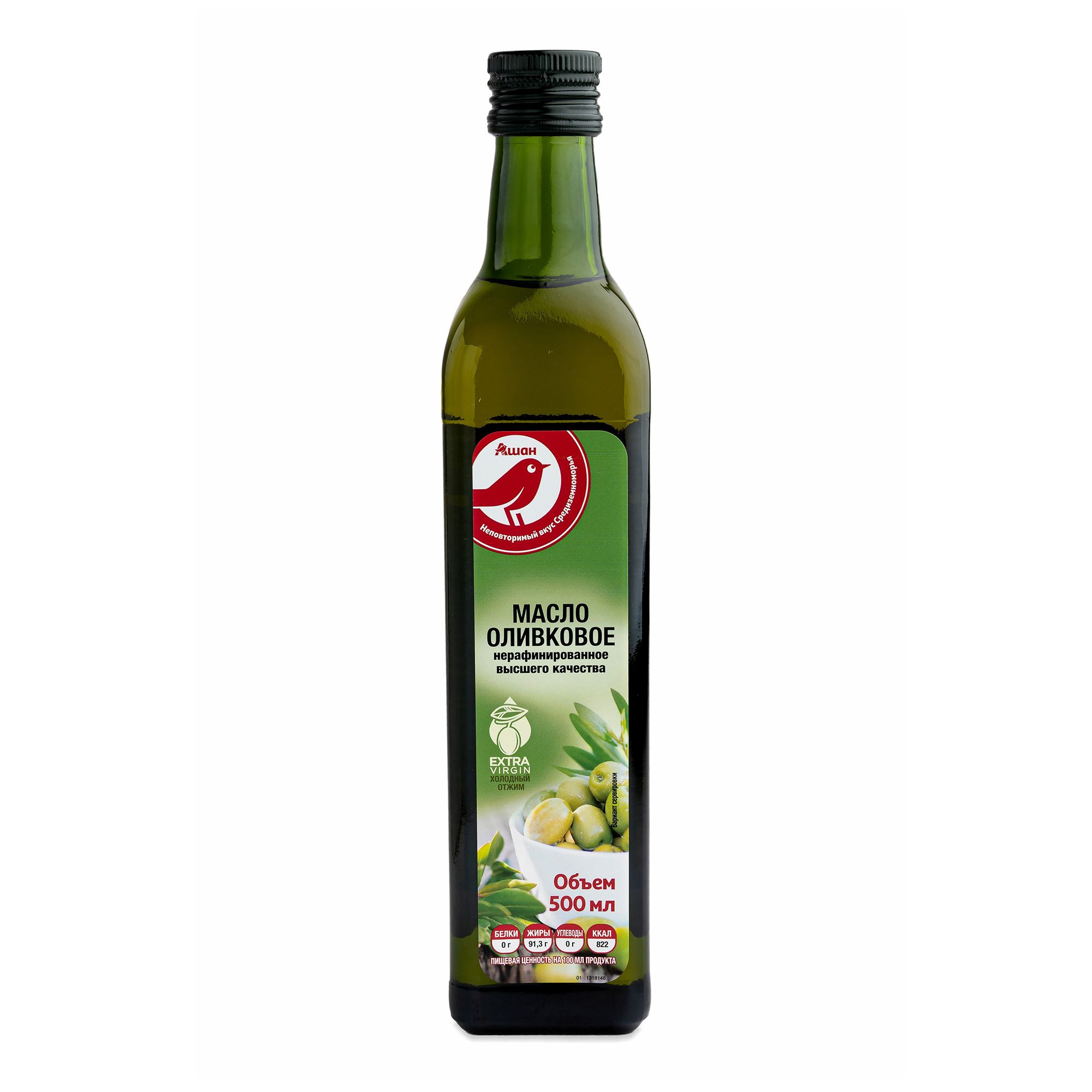 Оливковое масло АШАН Красная птица Extra Virgin нерафинированное 0,5 л