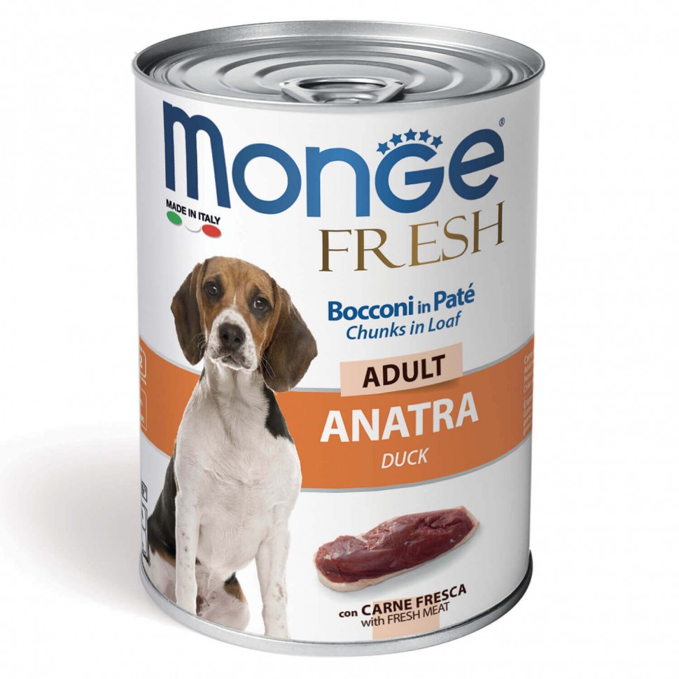 

Консервы для собак Monge Dog Fresh Chunks in Loaf мясной рулет утка, 24 шт по 400 г