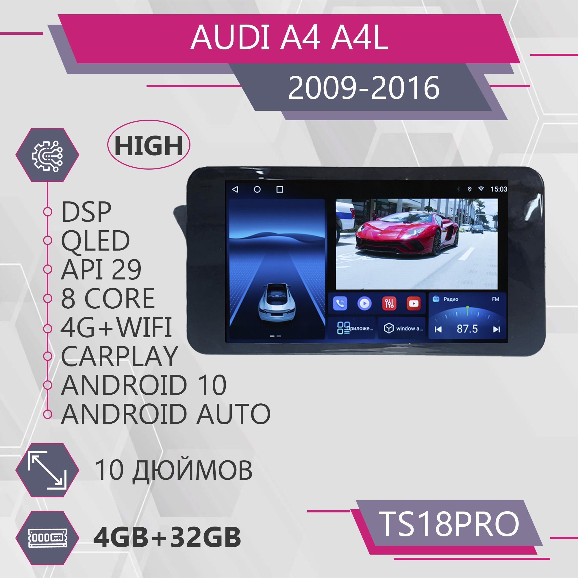 Магнитола Точка Звука TS18Pro для Audi A4 A4L High Ауди 432GB 2714900₽