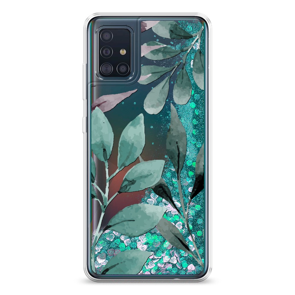 

Жидкий чехол с блестками "Листы цветов" на Samsung Galaxy A51, 28995-1