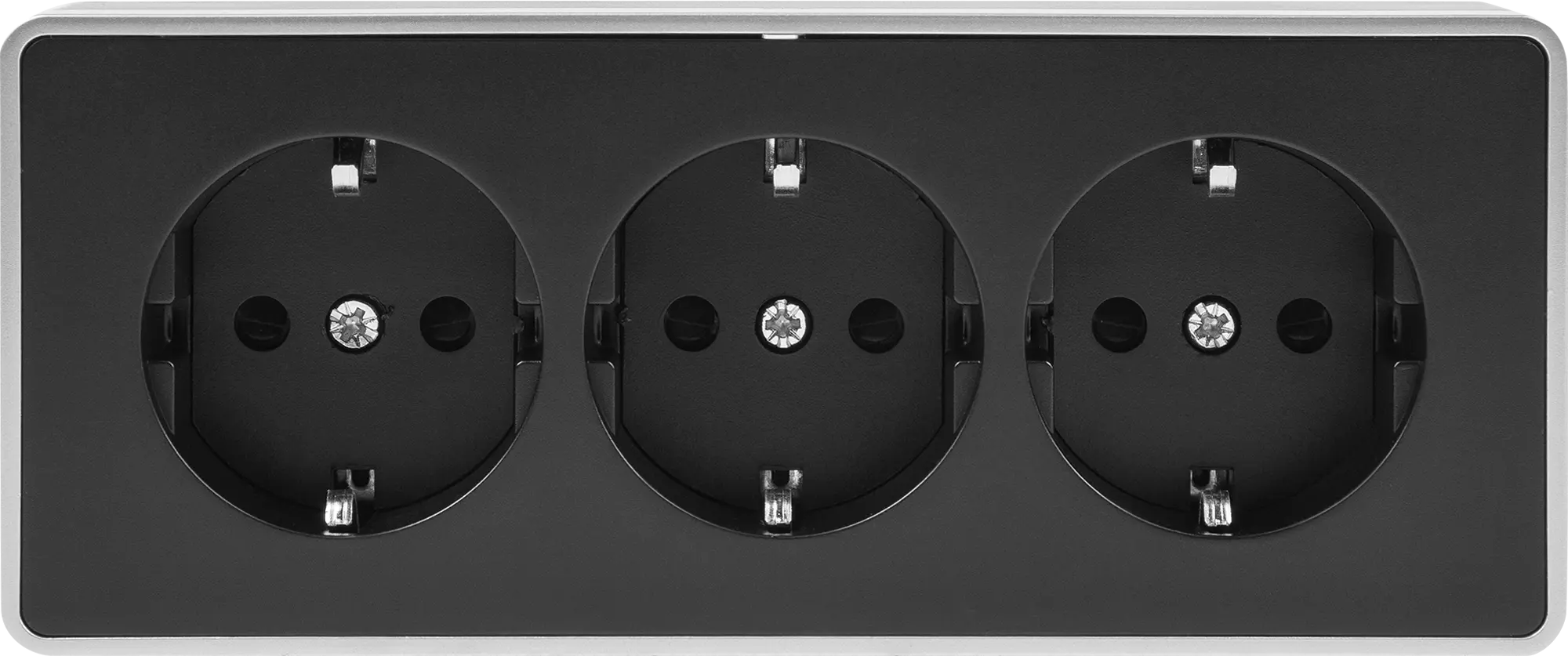 фото Розетка тройная с заземлением и шторками werkel gallant, цвет черный с серебристым