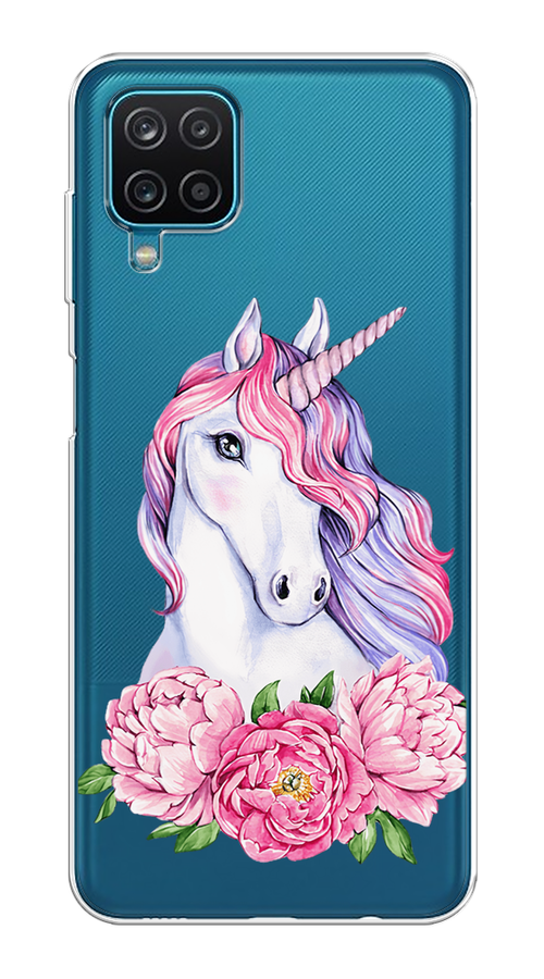 

Чехол на Samsung Galaxy A12/M12 "Единорог с пионами", Розовый;белый;зеленый, 2101650-1