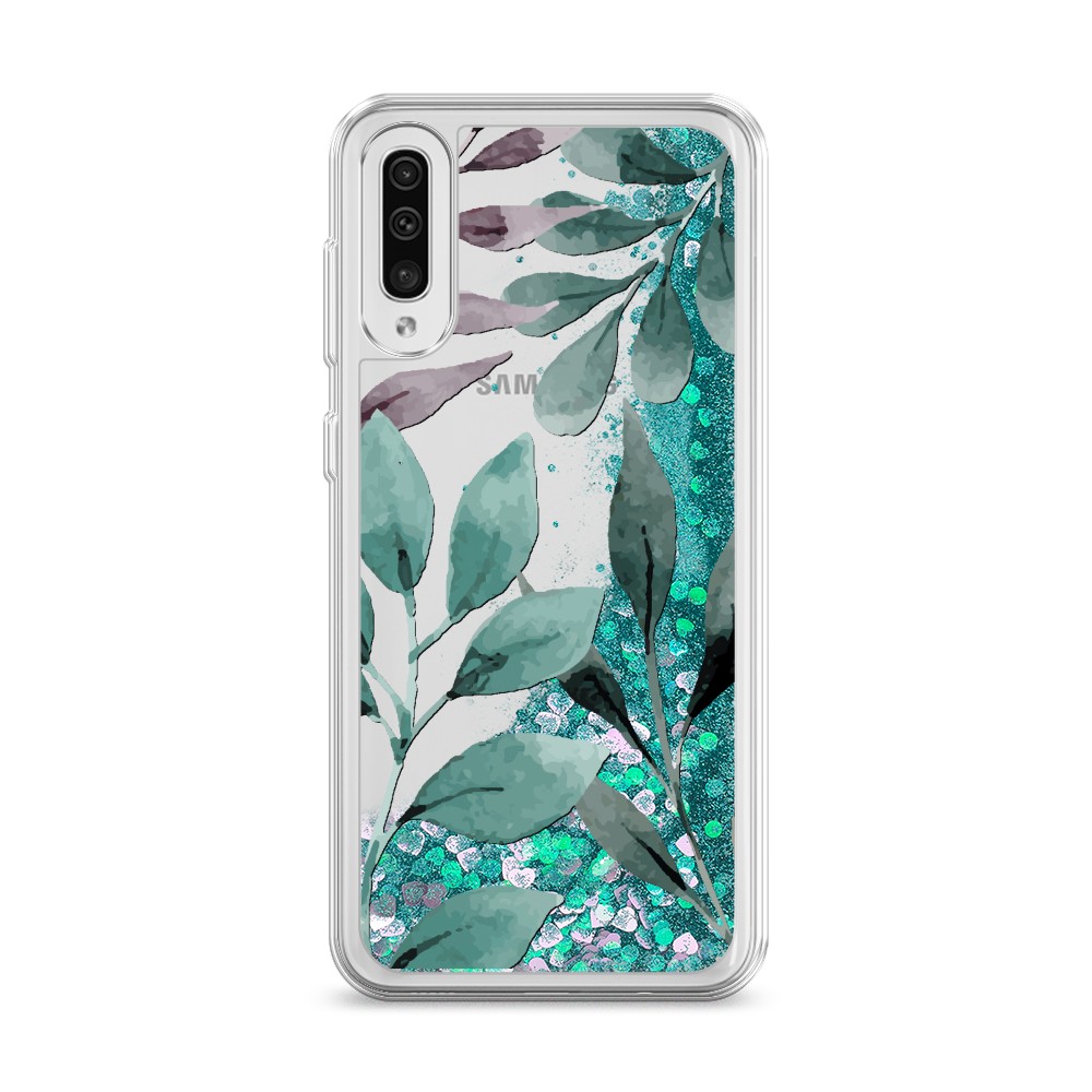 

Жидкий чехол с блестками "Листы цветов" на Samsung Galaxy A50, 27795-1