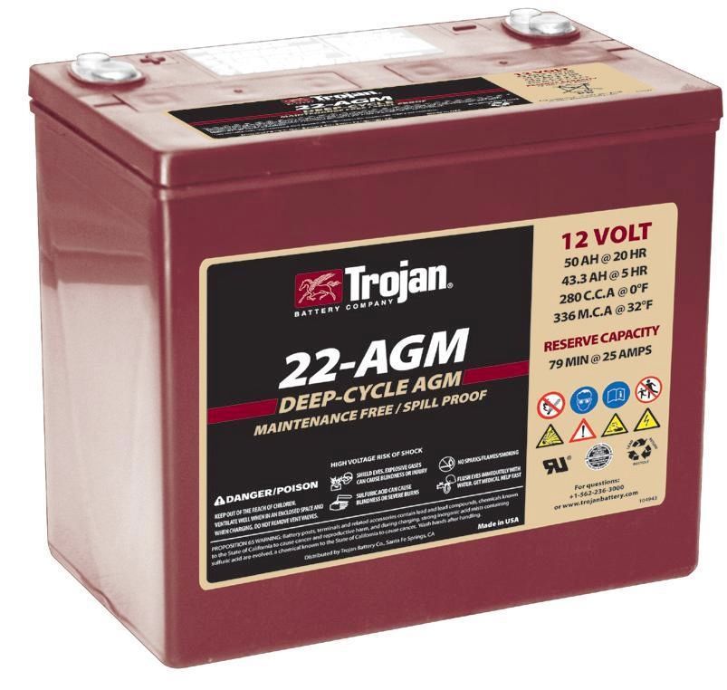 

Аккумулятор TROJAN 22-AGM 12V 50A (228х139х204)