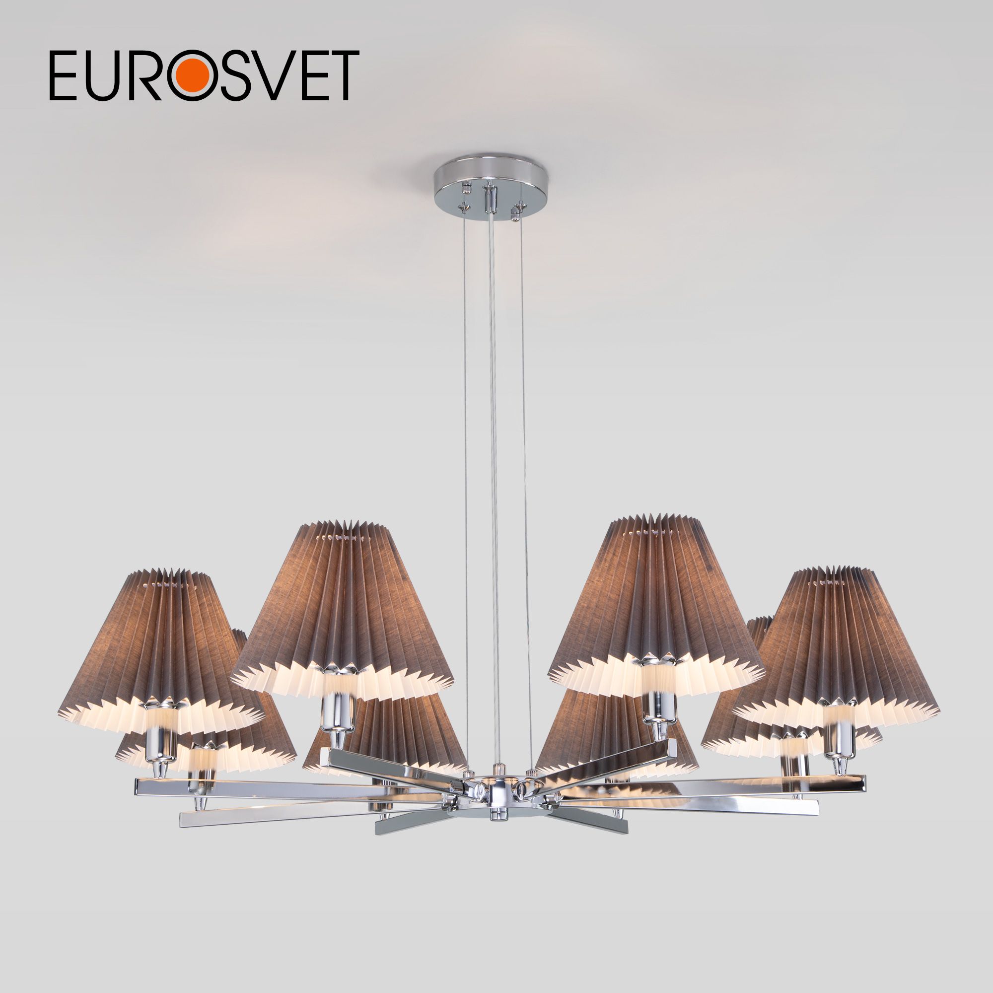 

Подвесная люстра Eurosvet 60136/8 Peony хром/графит с тканевыми абажурами Е14