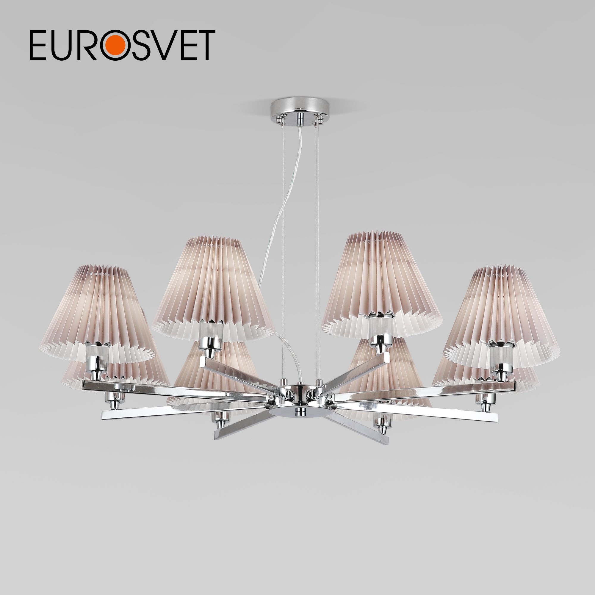 

Подвесная люстра Eurosvet 60136/8 Peony хром/серый с тканевыми абажурами Е14