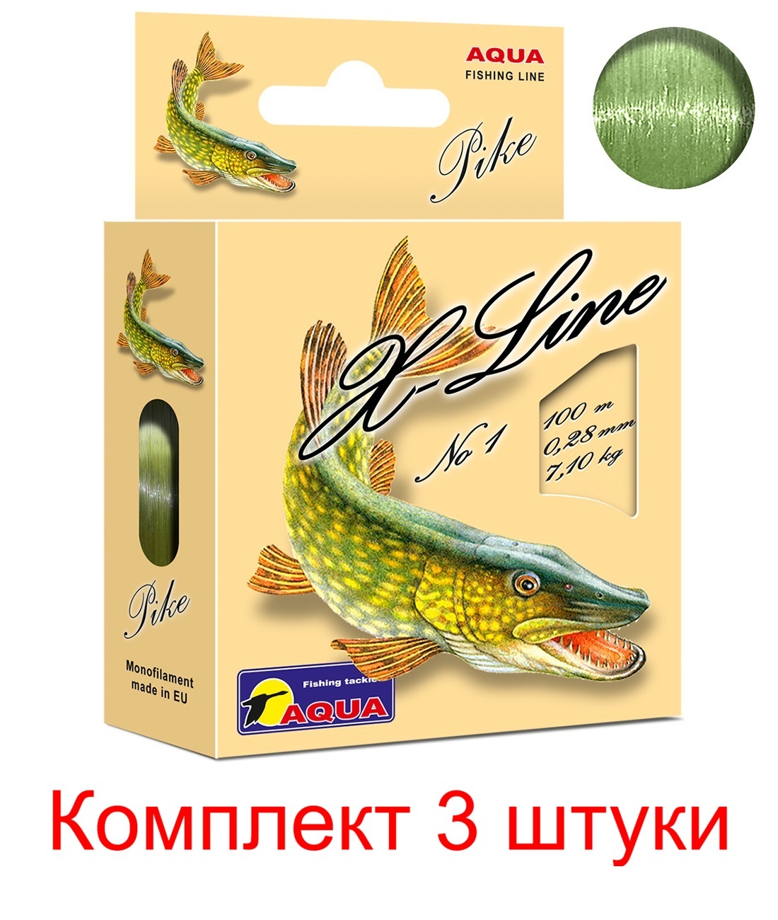 фото Монофильная леска для рыбалки aqua x-line pike (щука) 0,28mm 100m ( 3 штуки )