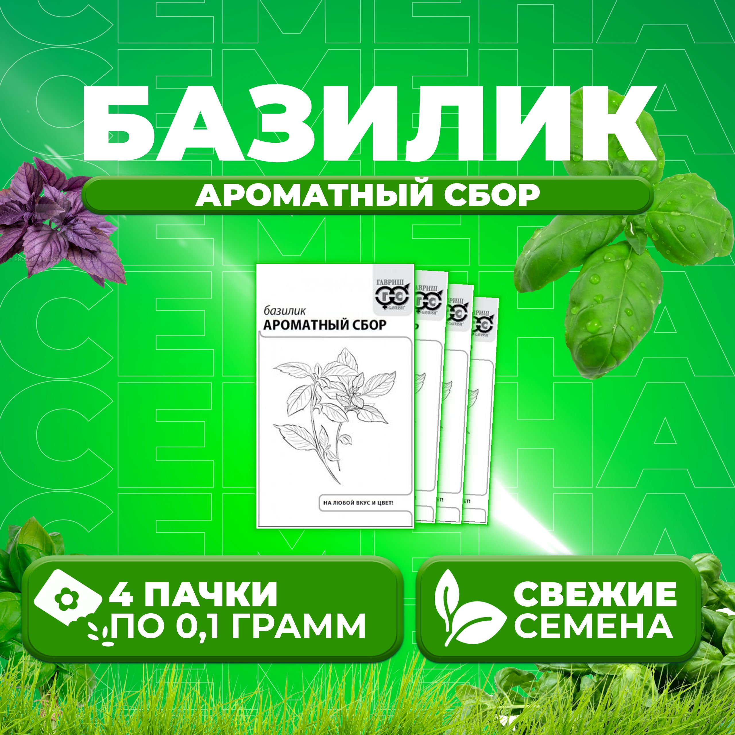 

Семена Базилик Ароматный сбор, смесь, 0,1г, Гавриш, Белые пакеты (4 уп)