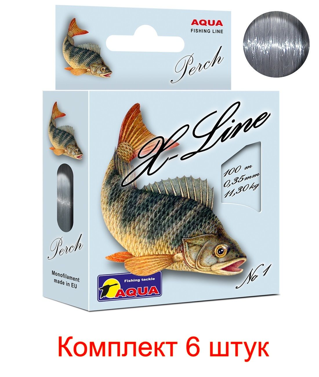 

Монофильная леска для рыбалки Aqua X-Line Perch (Окунь) 0,35mm 100m ( 6 штук ), Серый, X-Line Perch