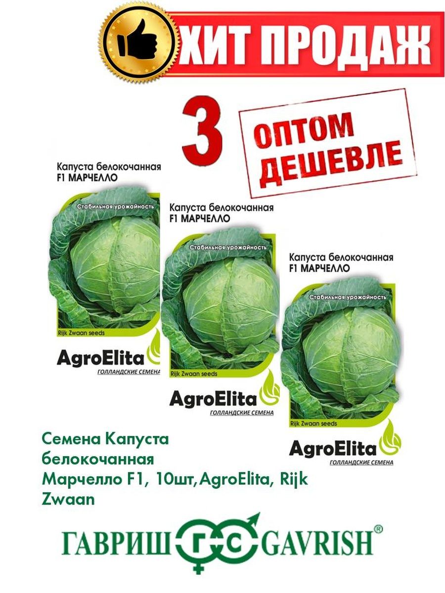 Семена капуста белокочанная Марчелло F1 AgroElita 1071859527-3 3 уп.