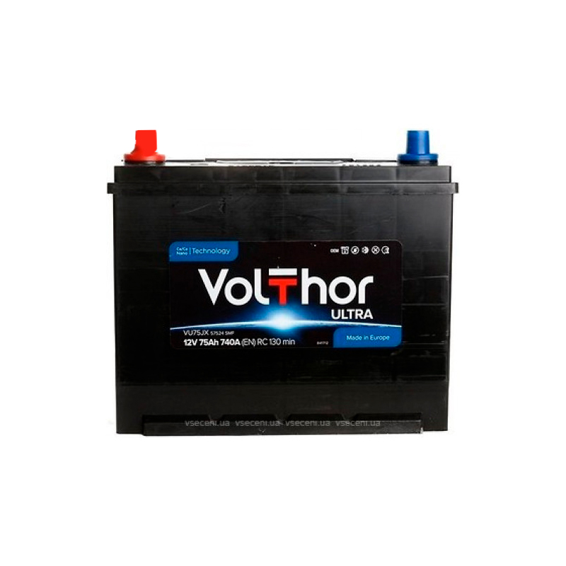 

Аккумулятор легковой Volthor Ultra 75 а/ч 740А ASIA Прямая полярность